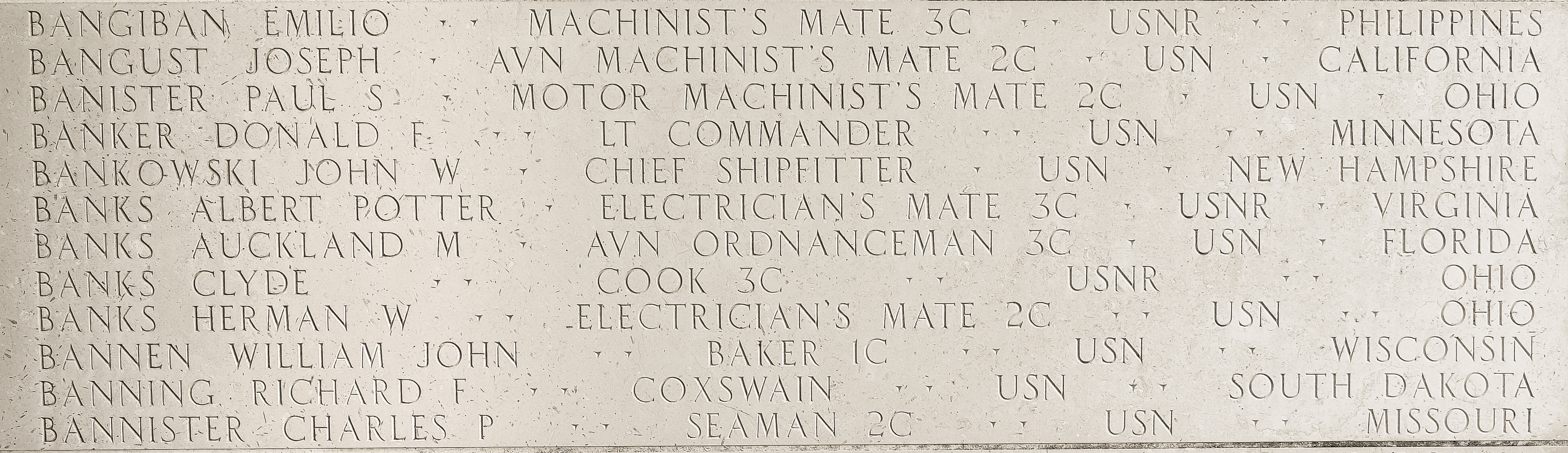 Albert Potter Banks, Electrician's Mate Third Class